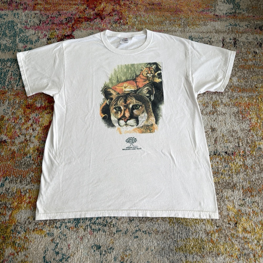 Vintage Y2K Humane Society Wildlife Land Trust Cougar T Shirt Mens Large White